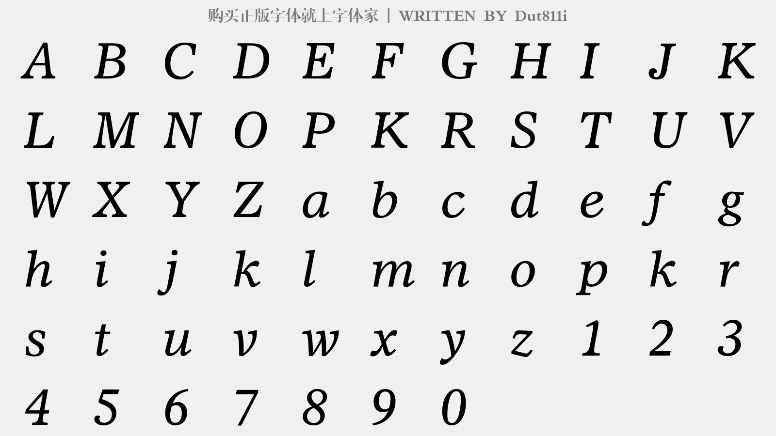 字体预览 大写字母/小写字母/数字 预览 abcdefghijklmnopkrstuvwxyz