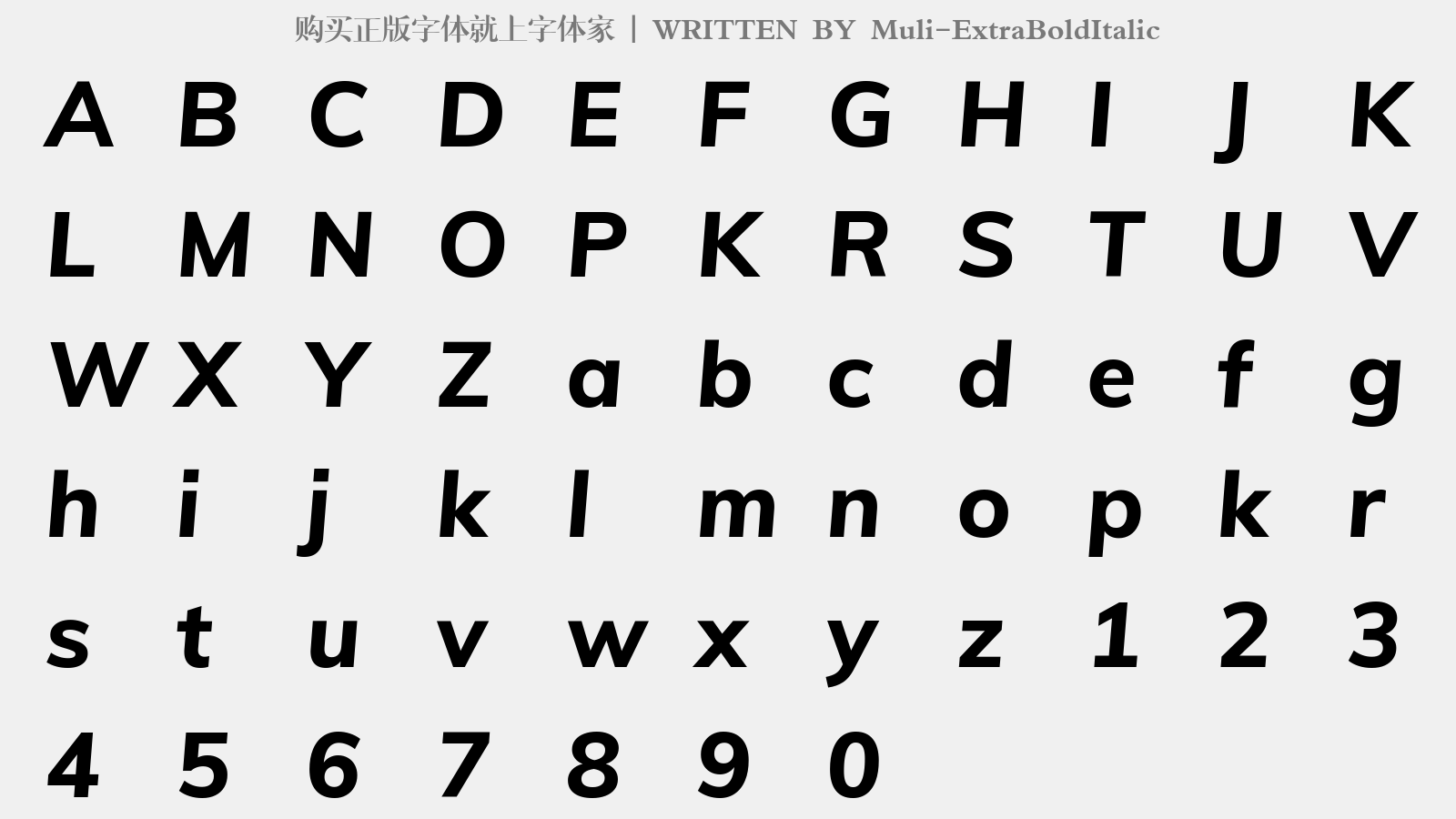Muli-ExtraBoldItalic - 大写字母/小写字母/数字