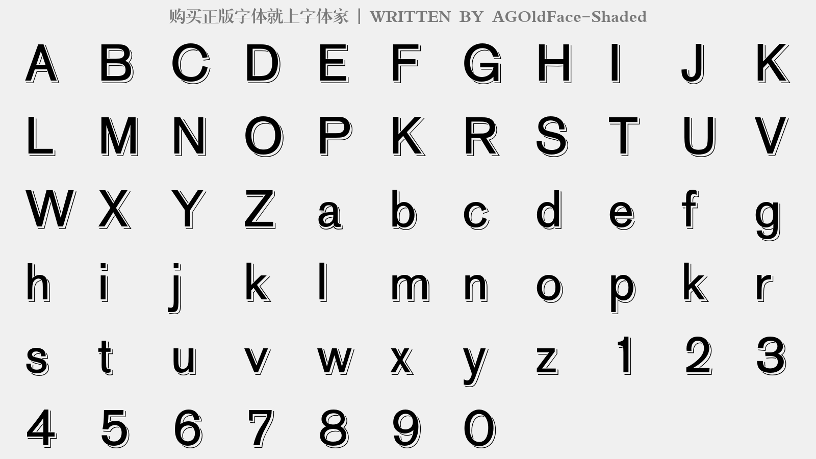AGOldFace-Shaded - 大写字母/小写字母/数字