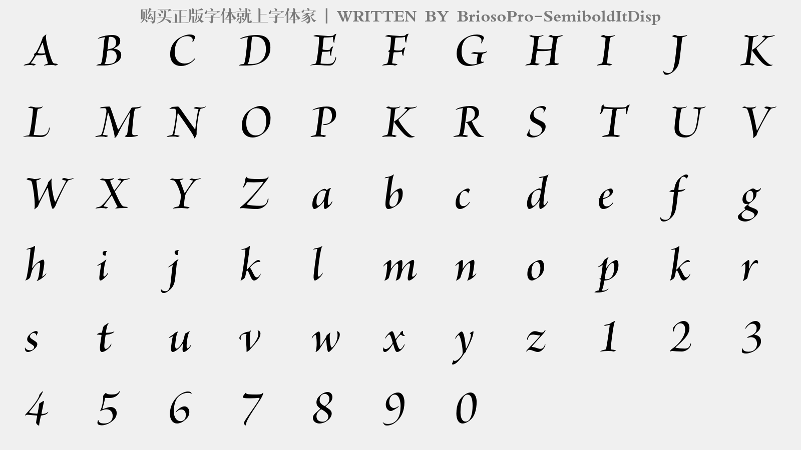 BriosoPro-SemiboldItDisp - 大写字母/小写字母/数字