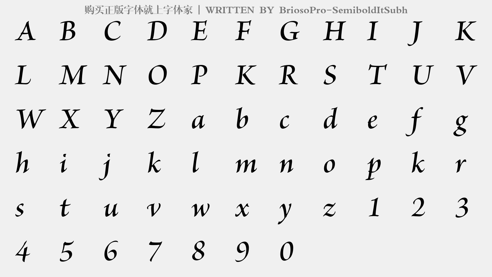 BriosoPro-SemiboldItSubh - 大写字母/小写字母/数字