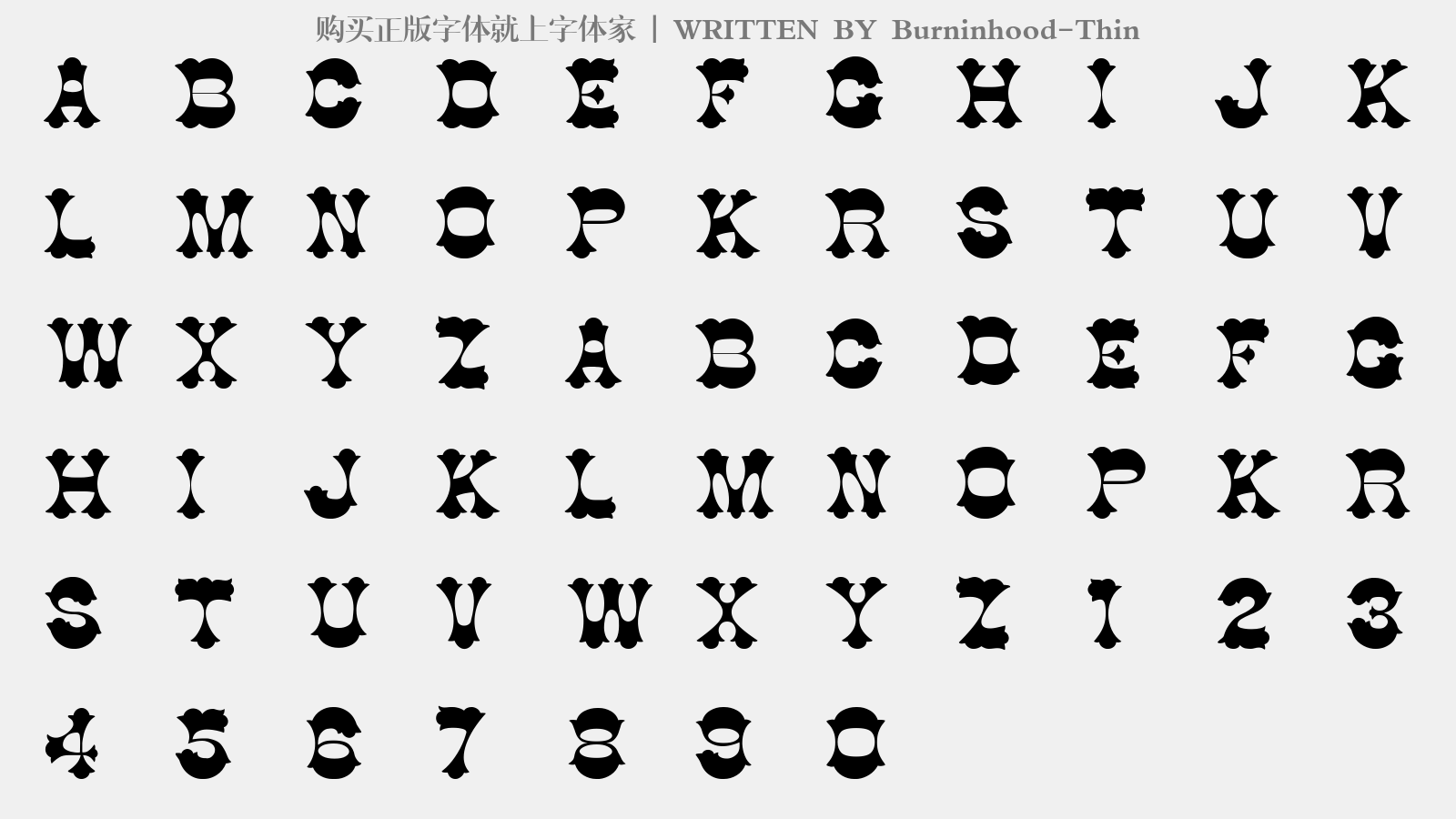 Burninhood-Thin - 大写字母/小写字母/数字