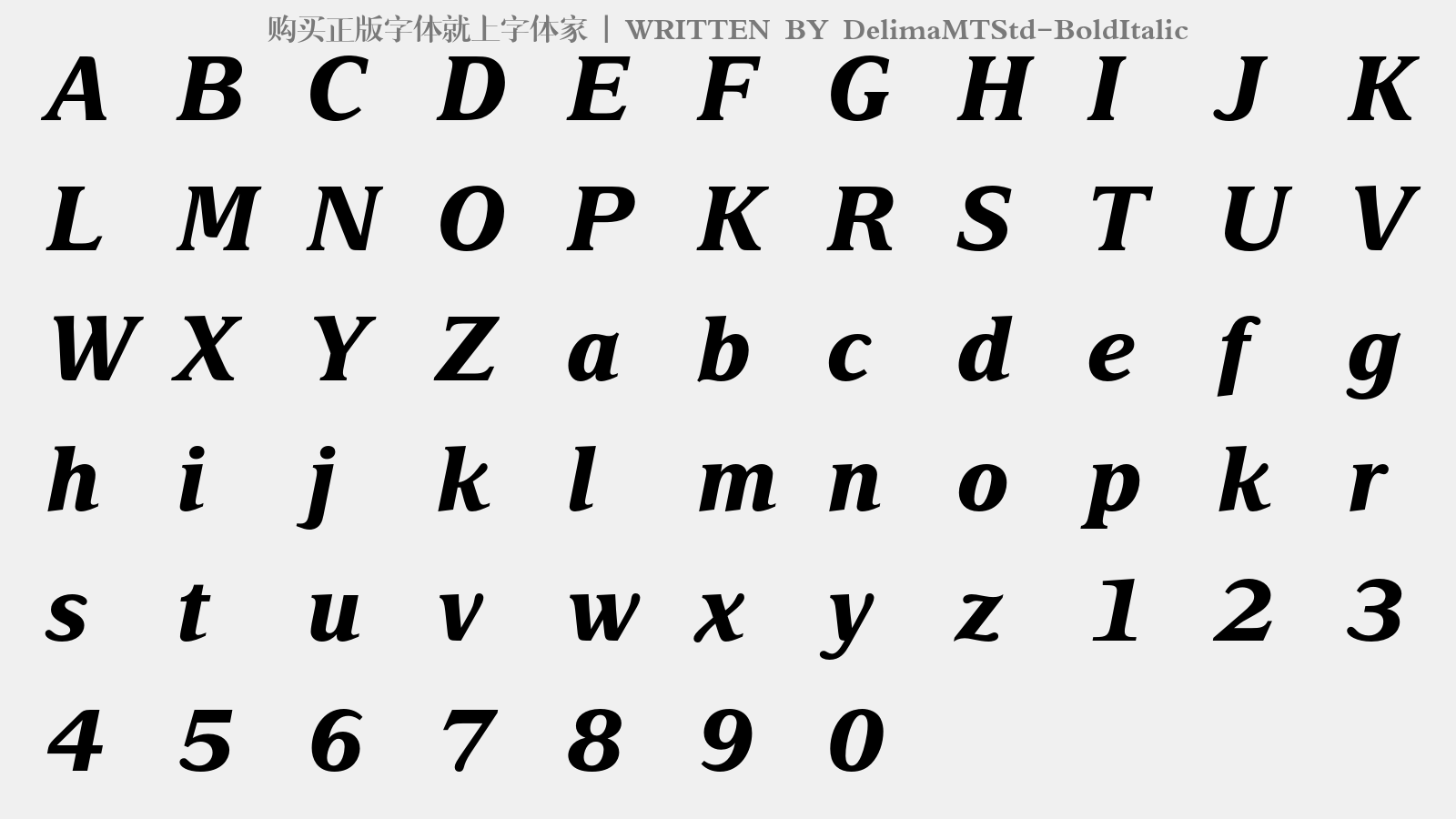 DelimaMTStd-BoldItalic - 大写字母/小写字母/数字