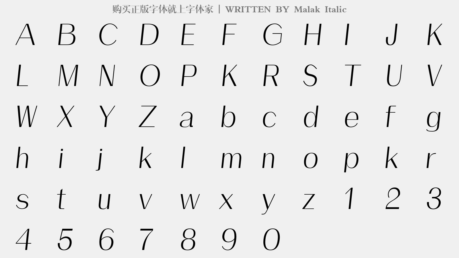Malak Italic - 大写字母/小写字母/数字