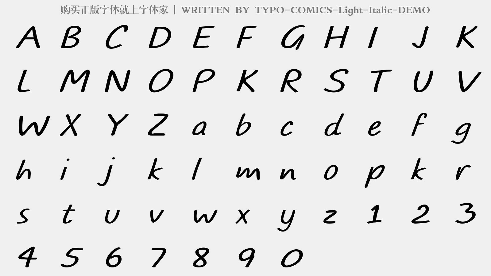 TYPO-COMICS-Light-Italic-DEMO - 大写字母/小写字母/数字