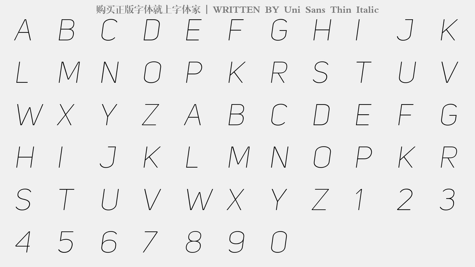 Uni Sans Thin Italic - 大写字母/小写字母/数字