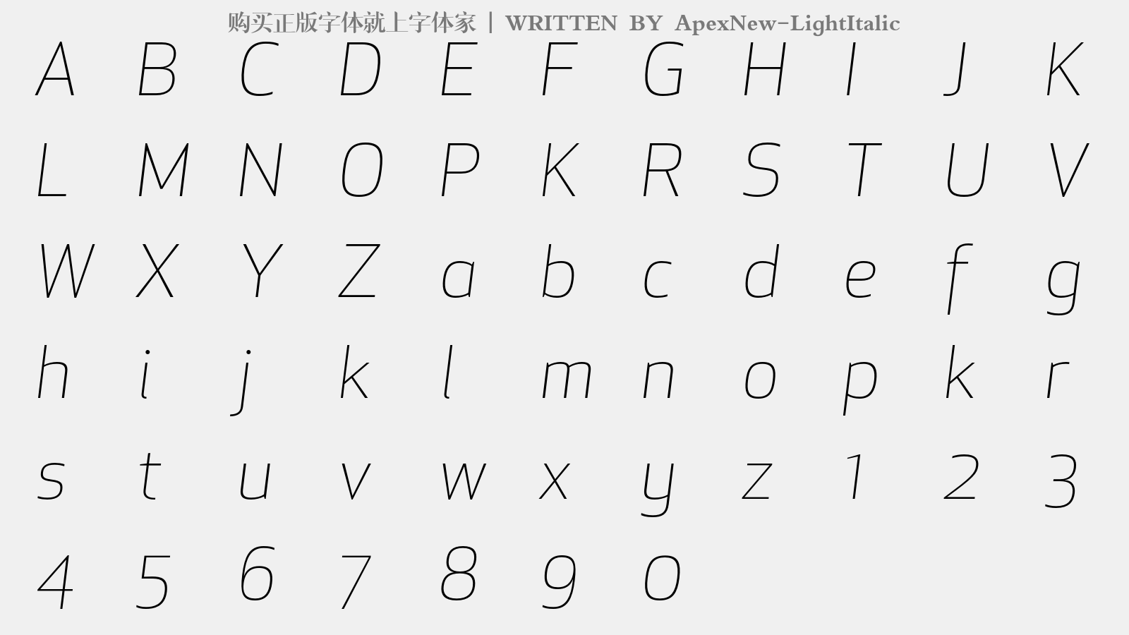 ApexNew-LightItalic - 大写字母/小写字母/数字