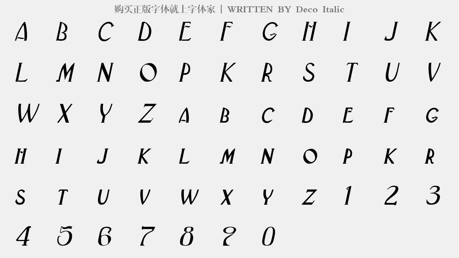 Deco Italic - 大写字母/小写字母/数字