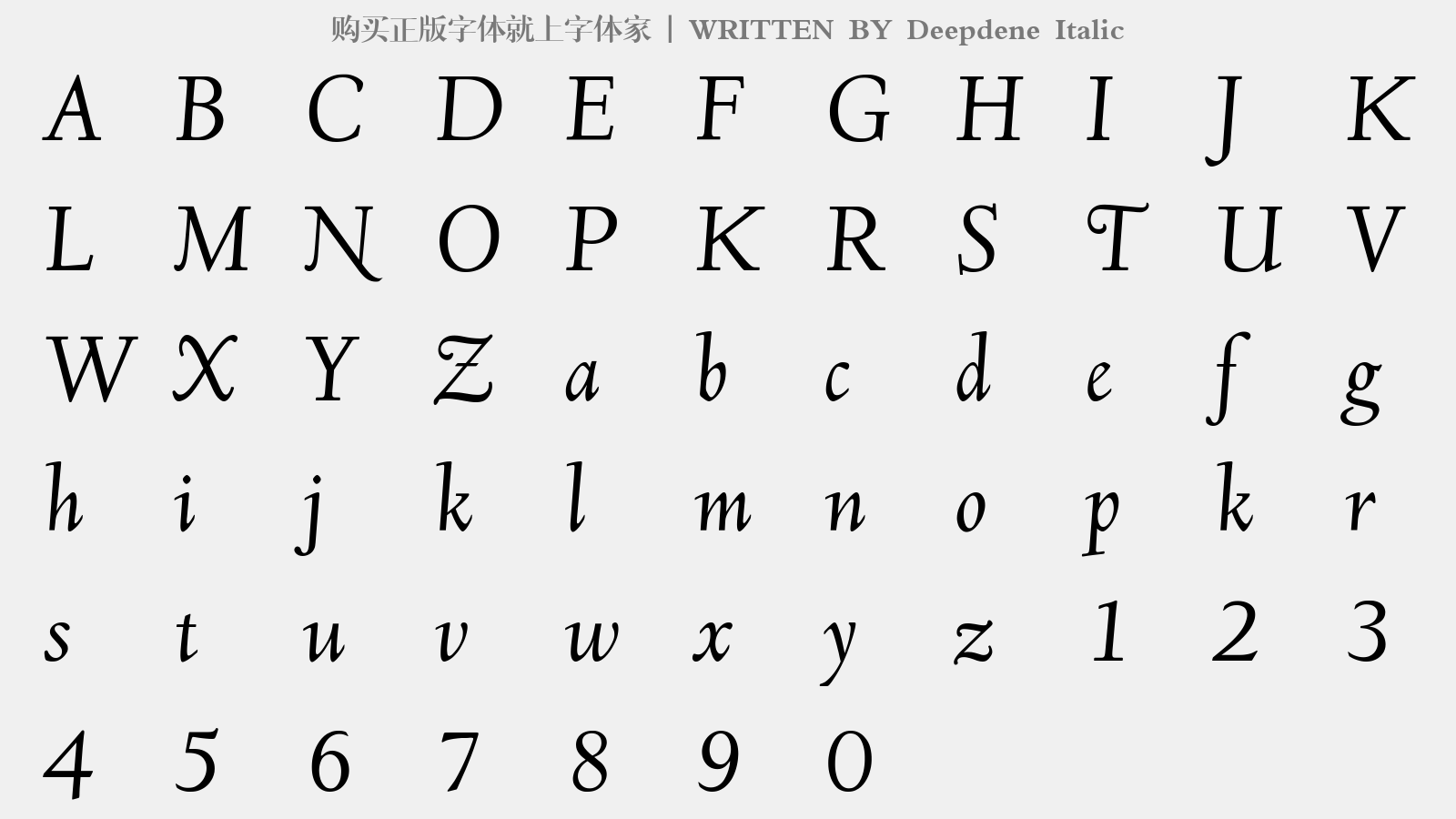 Deepdene Italic - 大写字母/小写字母/数字
