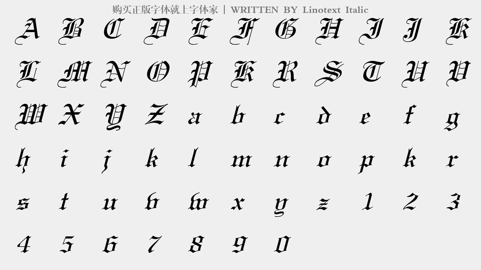 Linotext Italic - 大写字母/小写字母/数字
