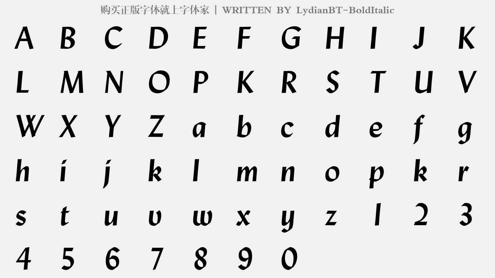 LydianBT-BoldItalic - 大写字母/小写字母/数字