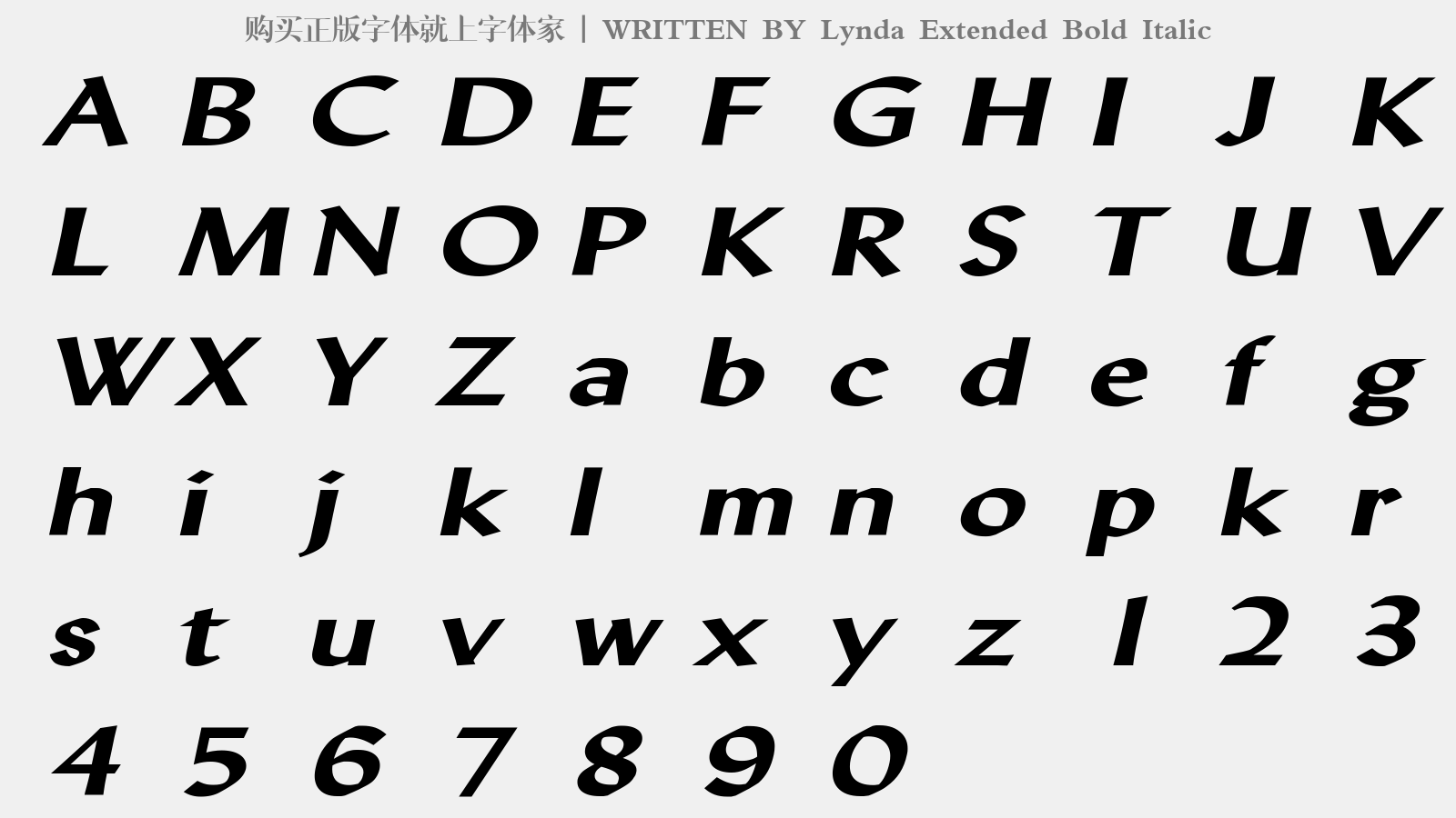 Lynda Extended Bold Italic - 大写字母/小写字母/数字