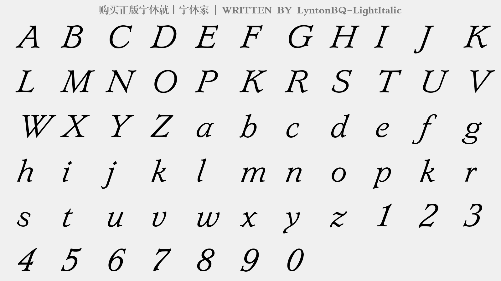 LyntonBQ-LightItalic - 大写字母/小写字母/数字