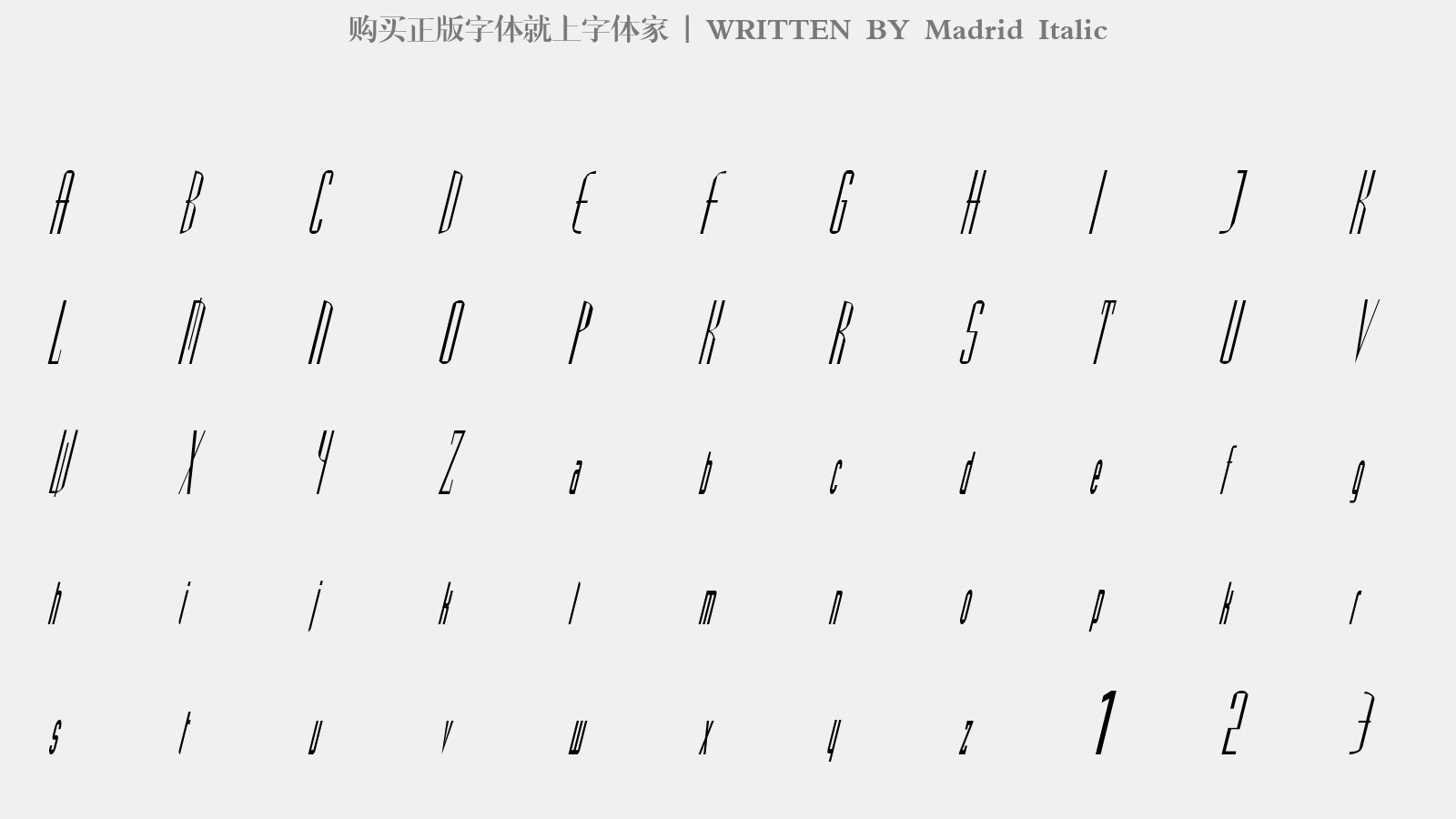 Madrid Italic - 大写字母/小写字母/数字
