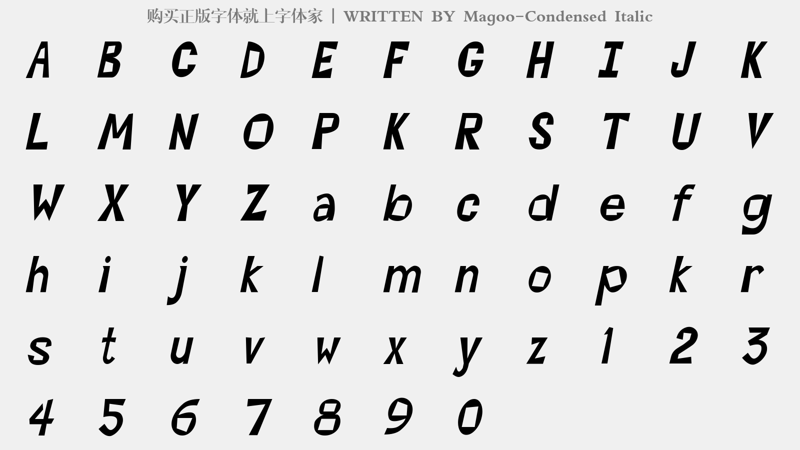 Magoo-Condensed Italic - 大写字母/小写字母/数字