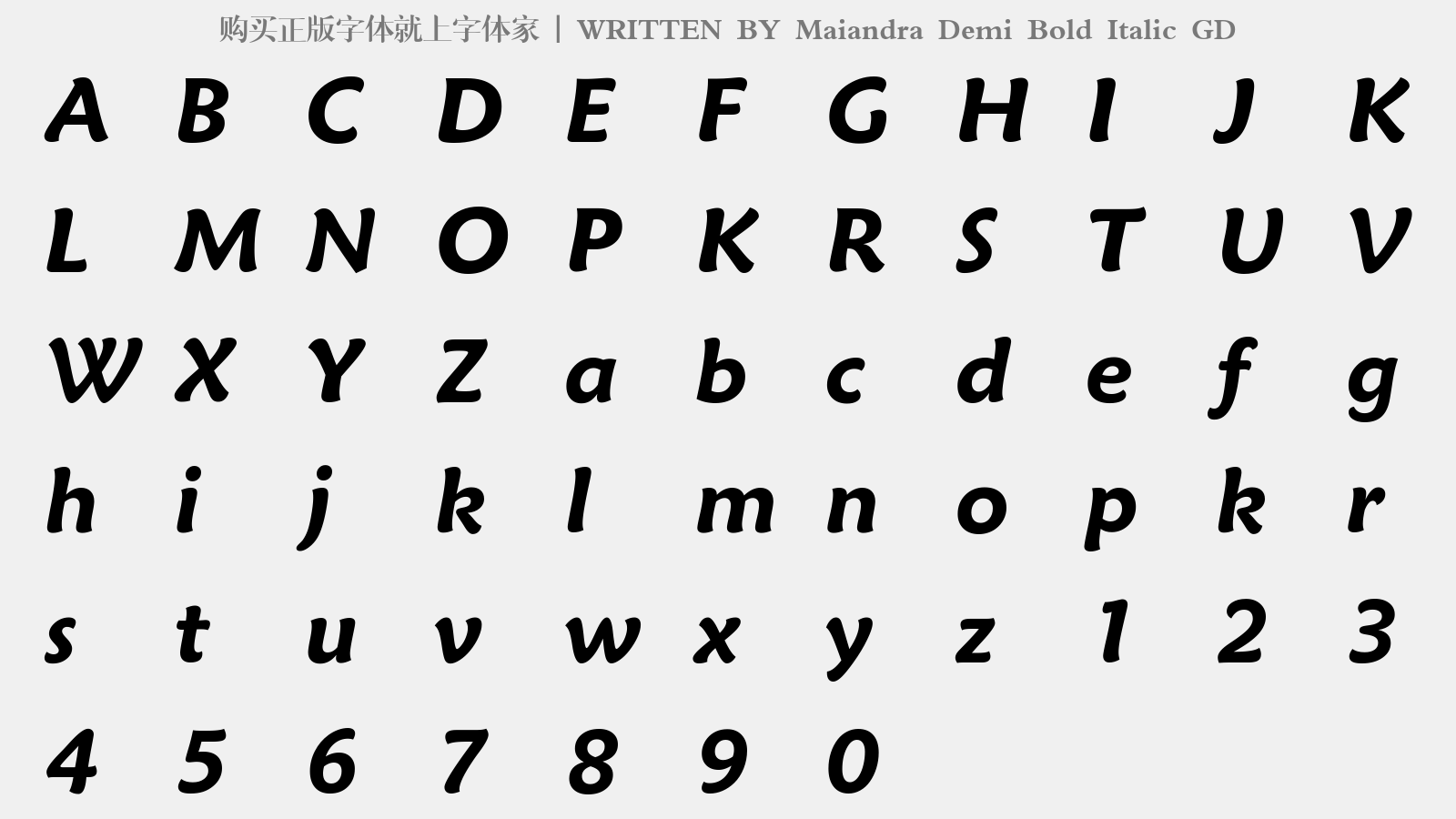 Maiandra Demi Bold Italic GD - 大写字母/小写字母/数字