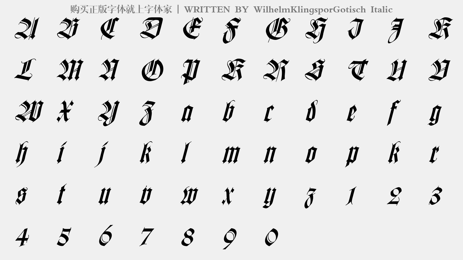 WilhelmKlingsporGotisch Italic - 大写字母/小写字母/数字