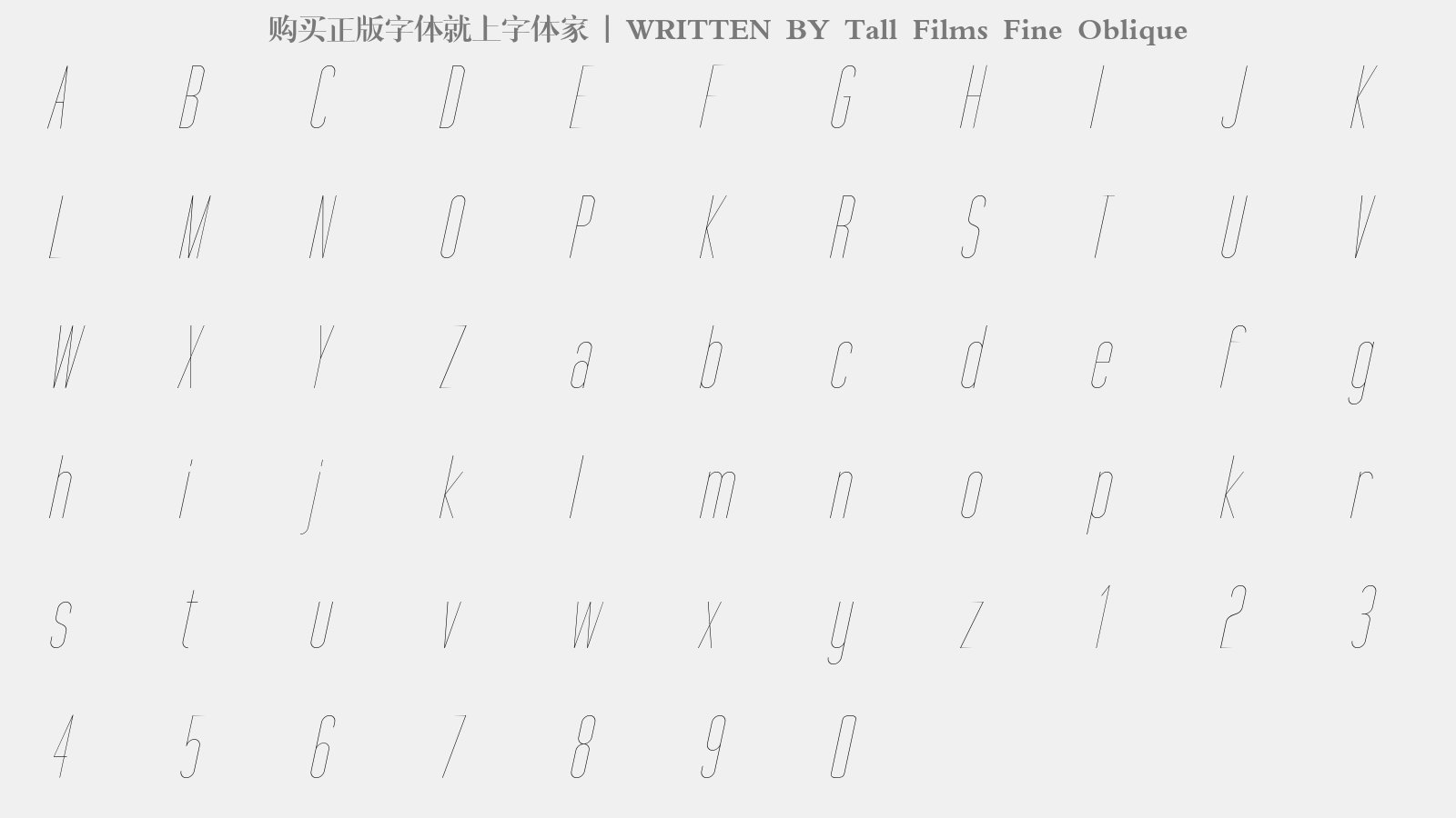 Tall Films Fine Oblique - 大写字母/小写字母/数字