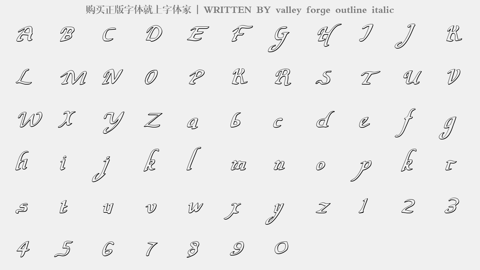 valley forge outline italic - 大写字母/小写字母/数字