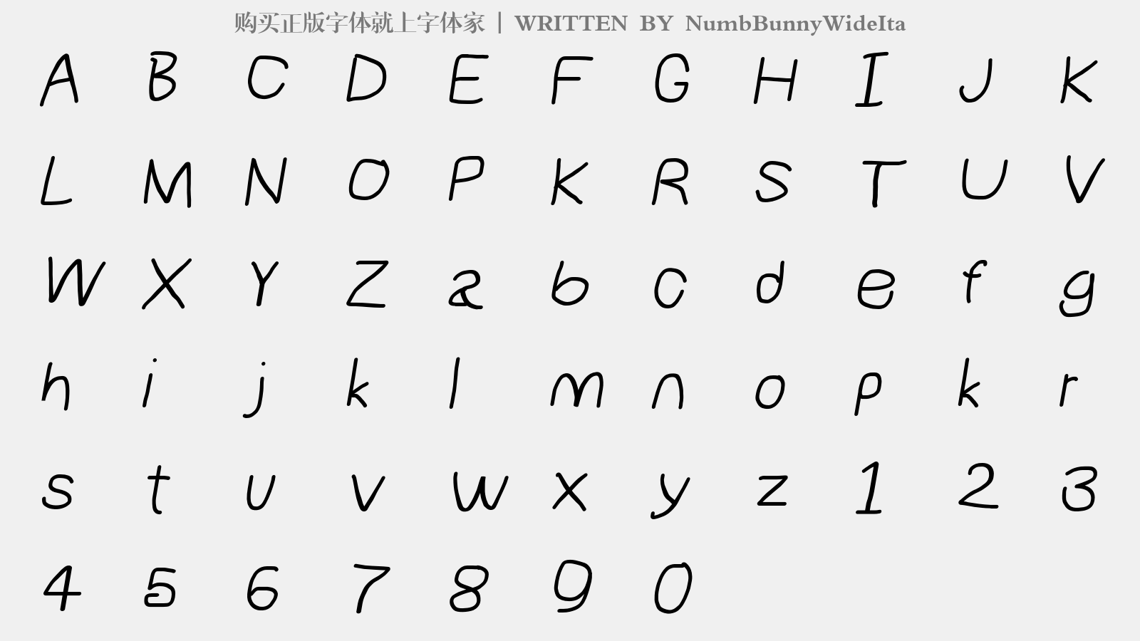 NumbBunnyWideIta - 大写字母/小写字母/数字