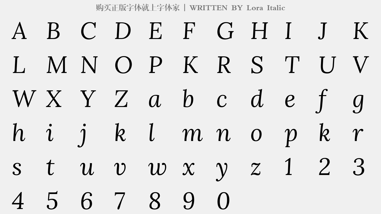 Lora Italic - 大写字母/小写字母/数字