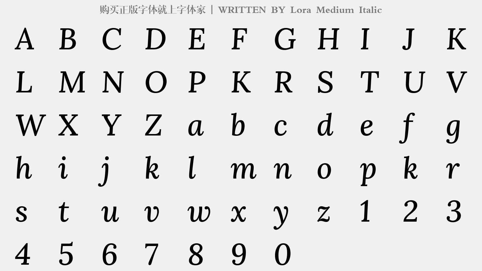 Lora Medium Italic - 大写字母/小写字母/数字