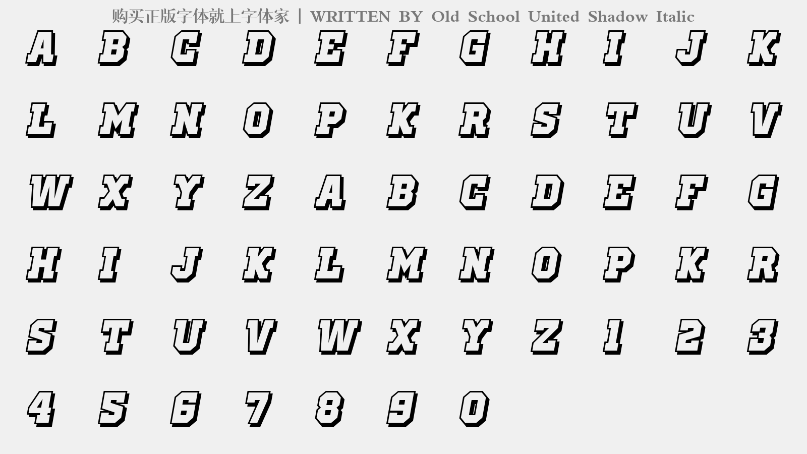 Old School United Shadow Italic - 大写字母/小写字母/数字