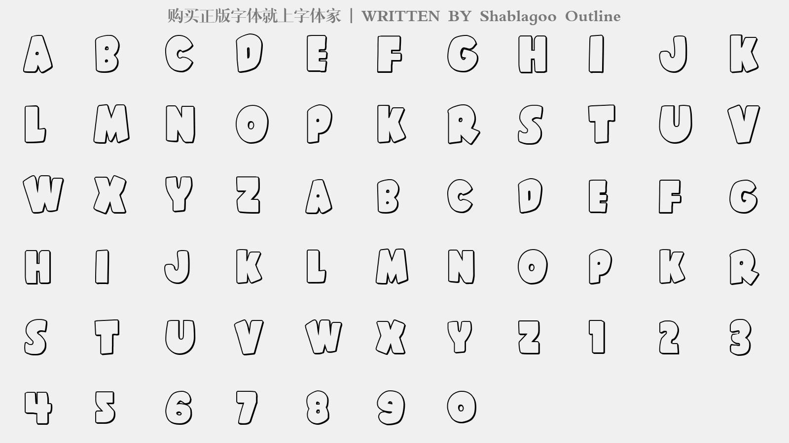 Shablagoo Outline - 大写字母/小写字母/数字