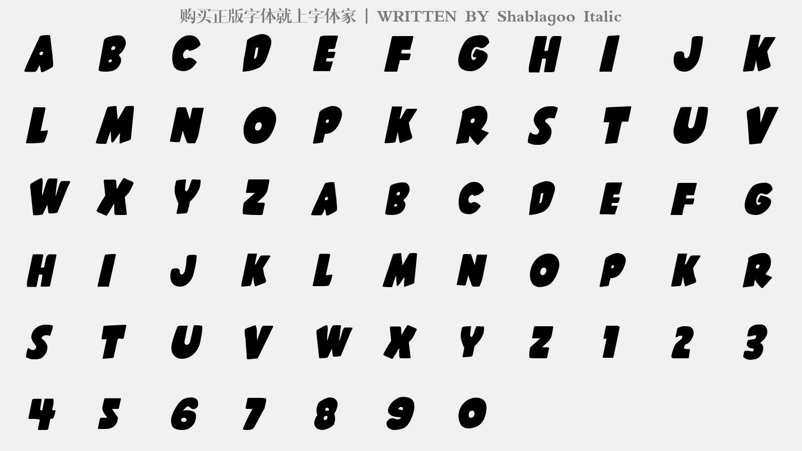 Shablagoo Italic - 大写字母/小写字母/数字