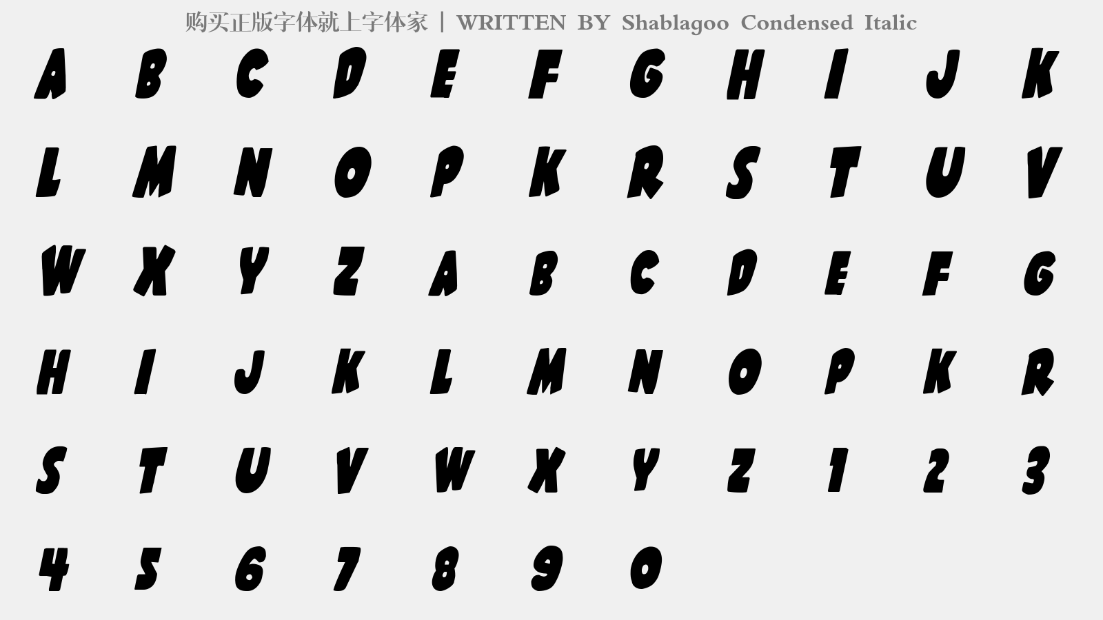 Shablagoo Condensed Italic - 大写字母/小写字母/数字