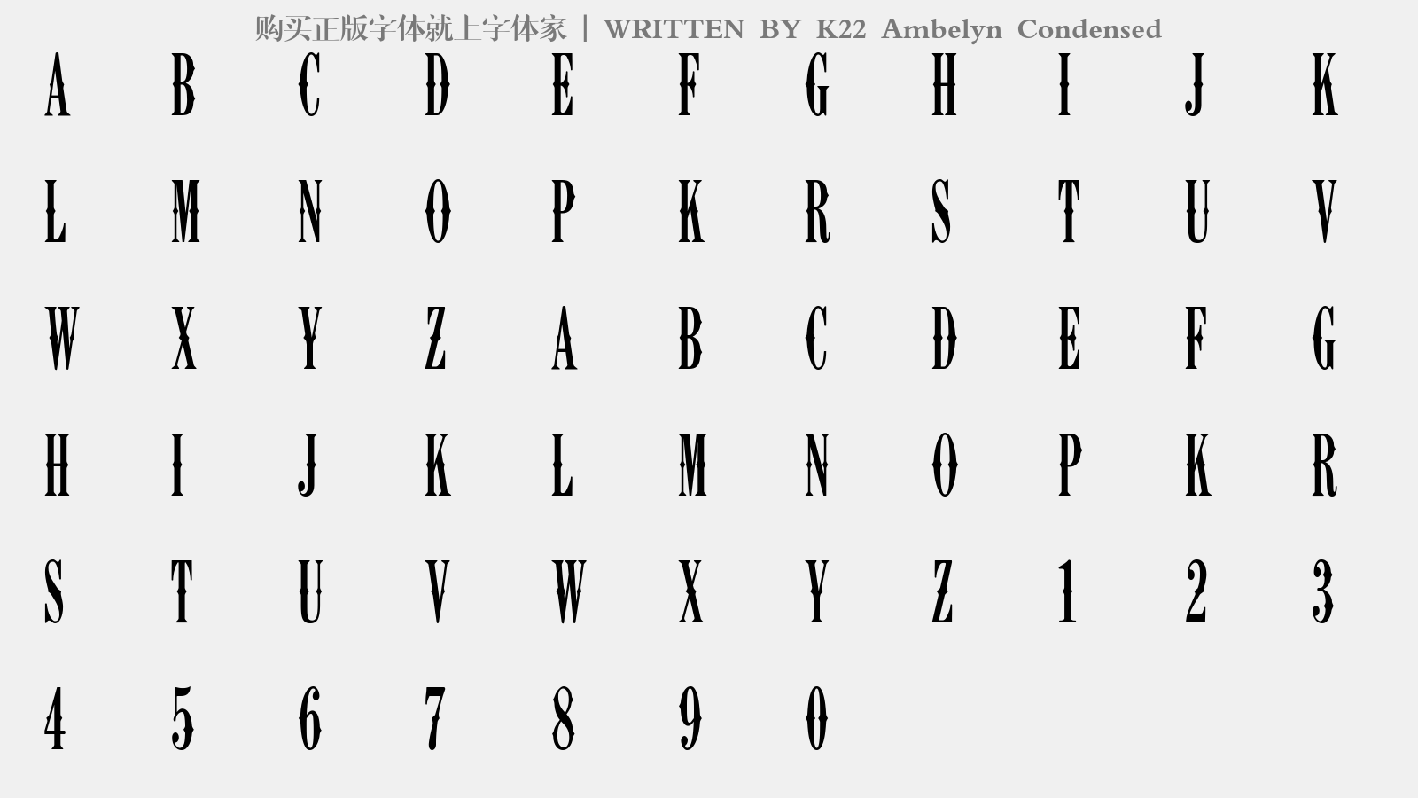 K22 Ambelyn Condensed - 大写字母/小写字母/数字