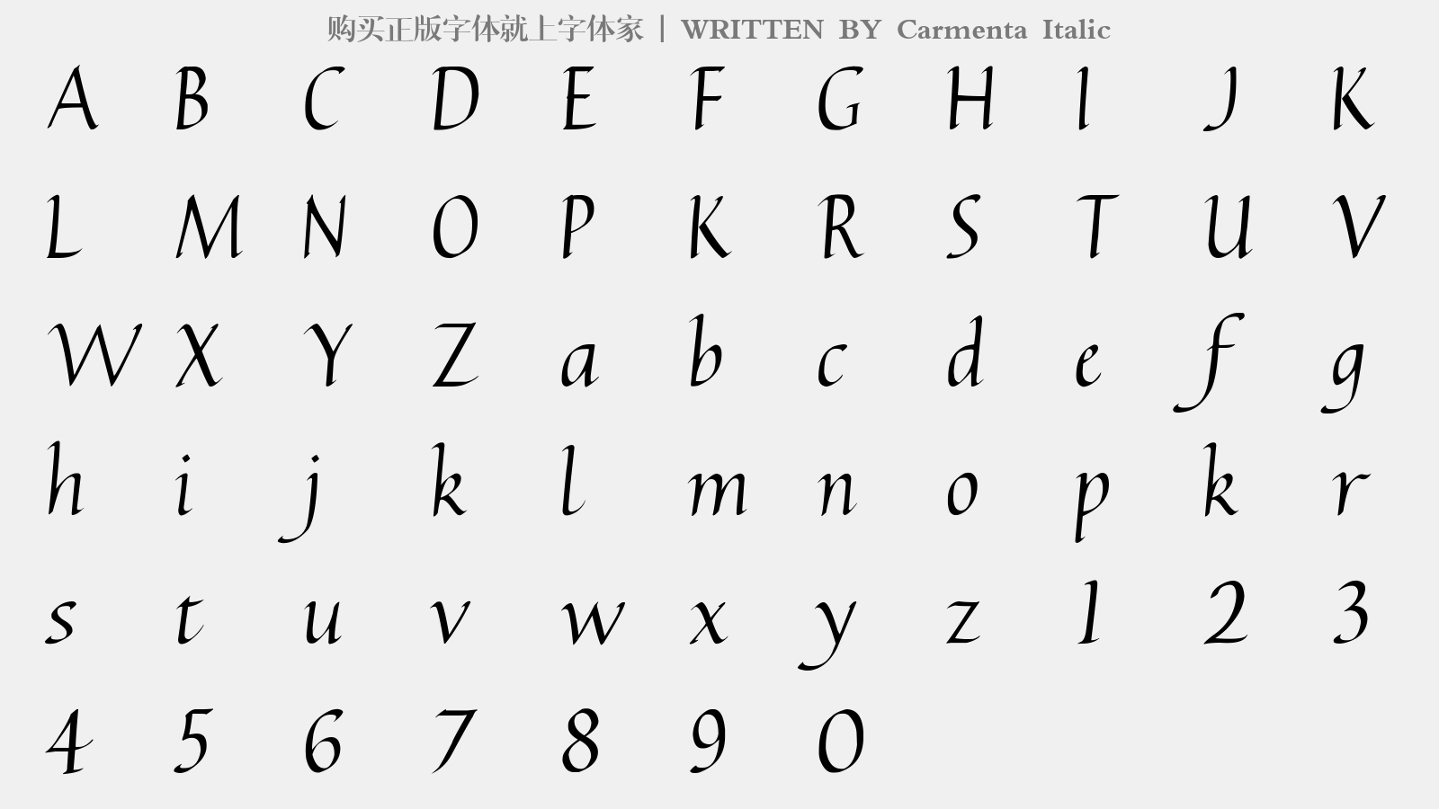 Carmenta Italic - 大写字母/小写字母/数字