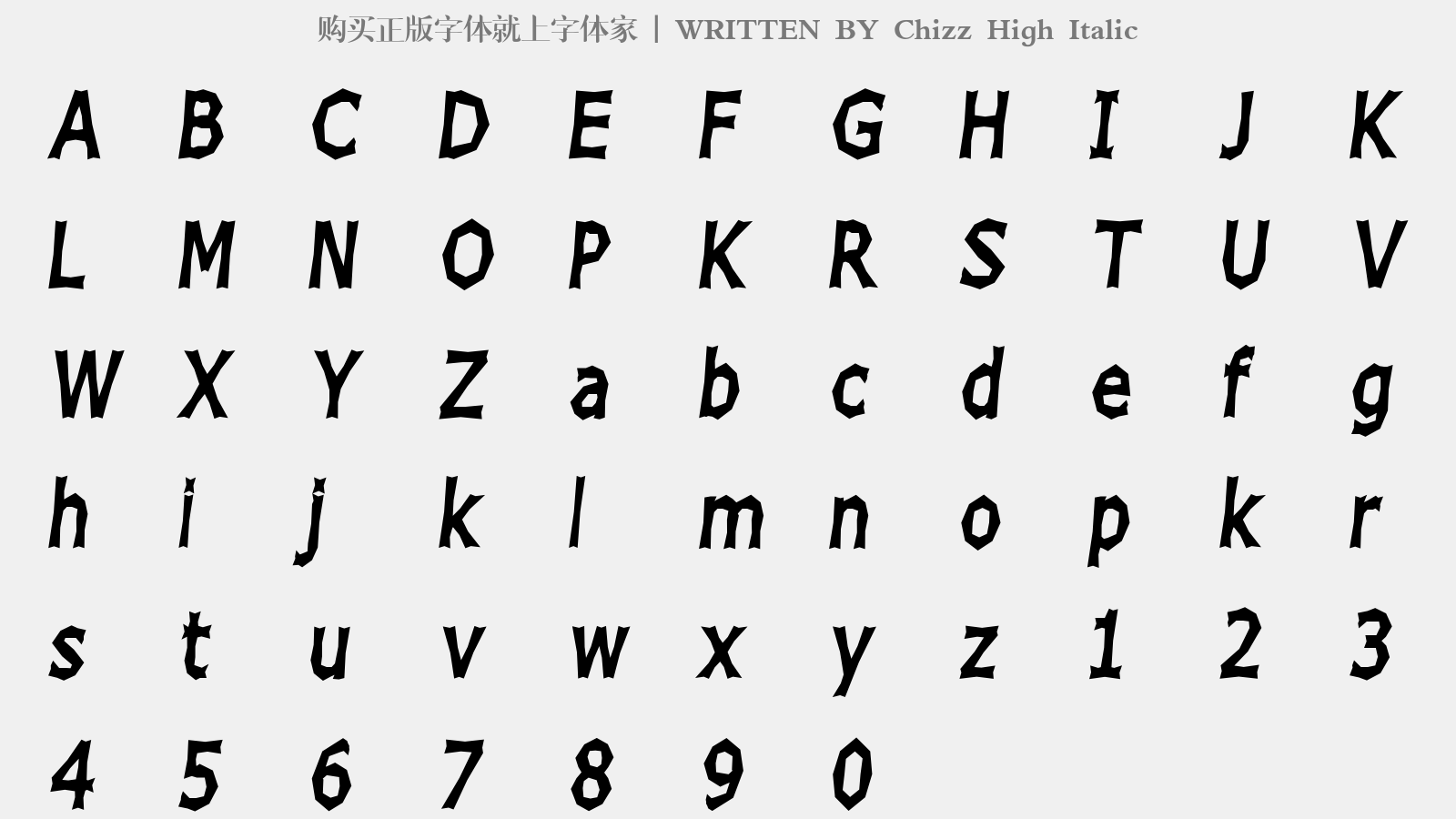 Chizz High Italic - 大写字母/小写字母/数字