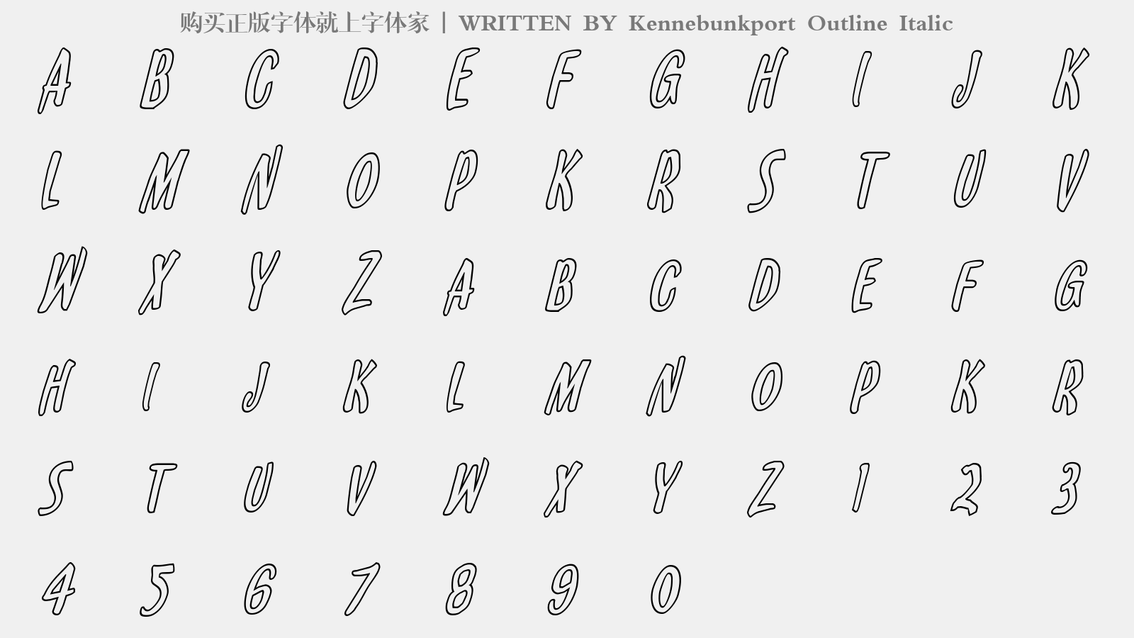 Kennebunkport Outline Italic - 大写字母/小写字母/数字