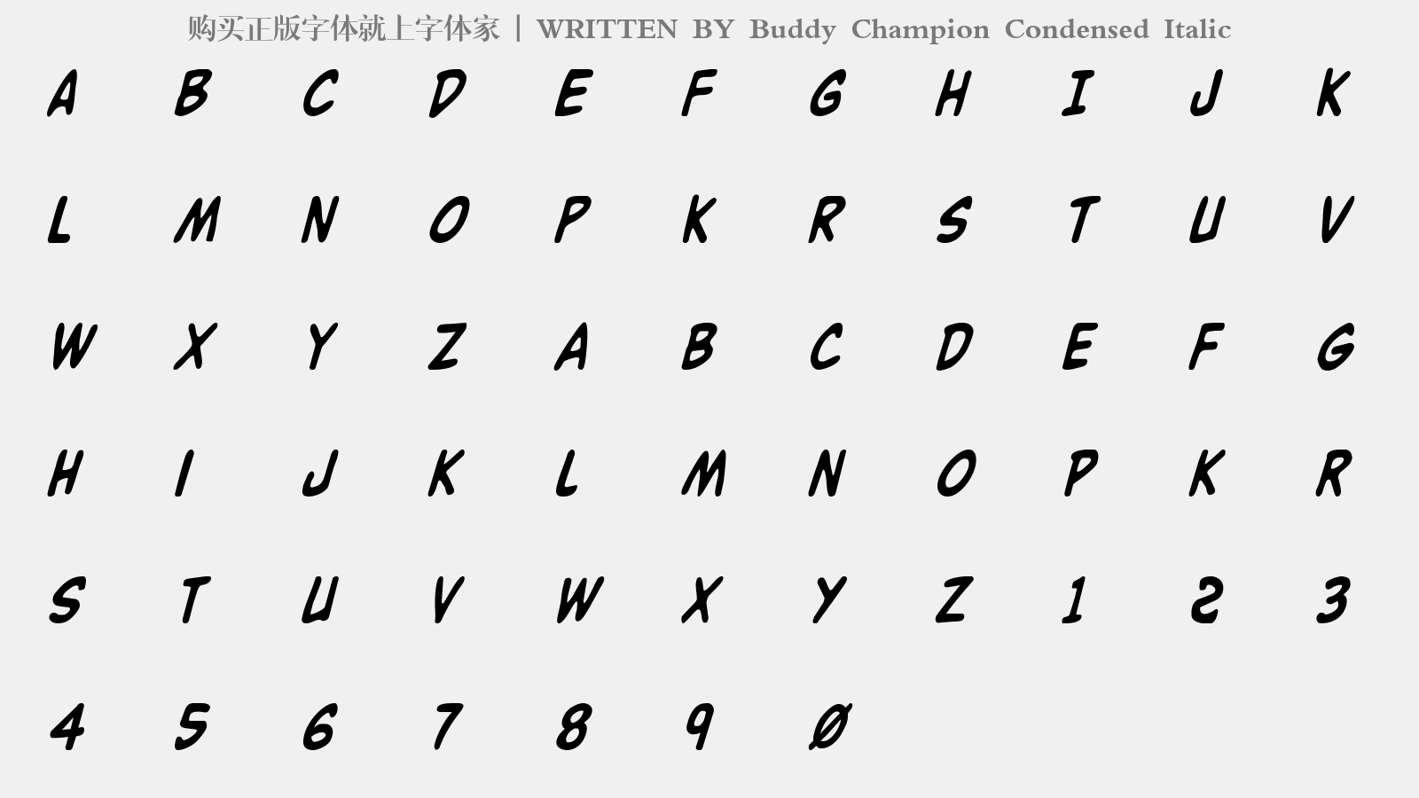 Buddy Champion Condensed Italic - 大写字母/小写字母/数字