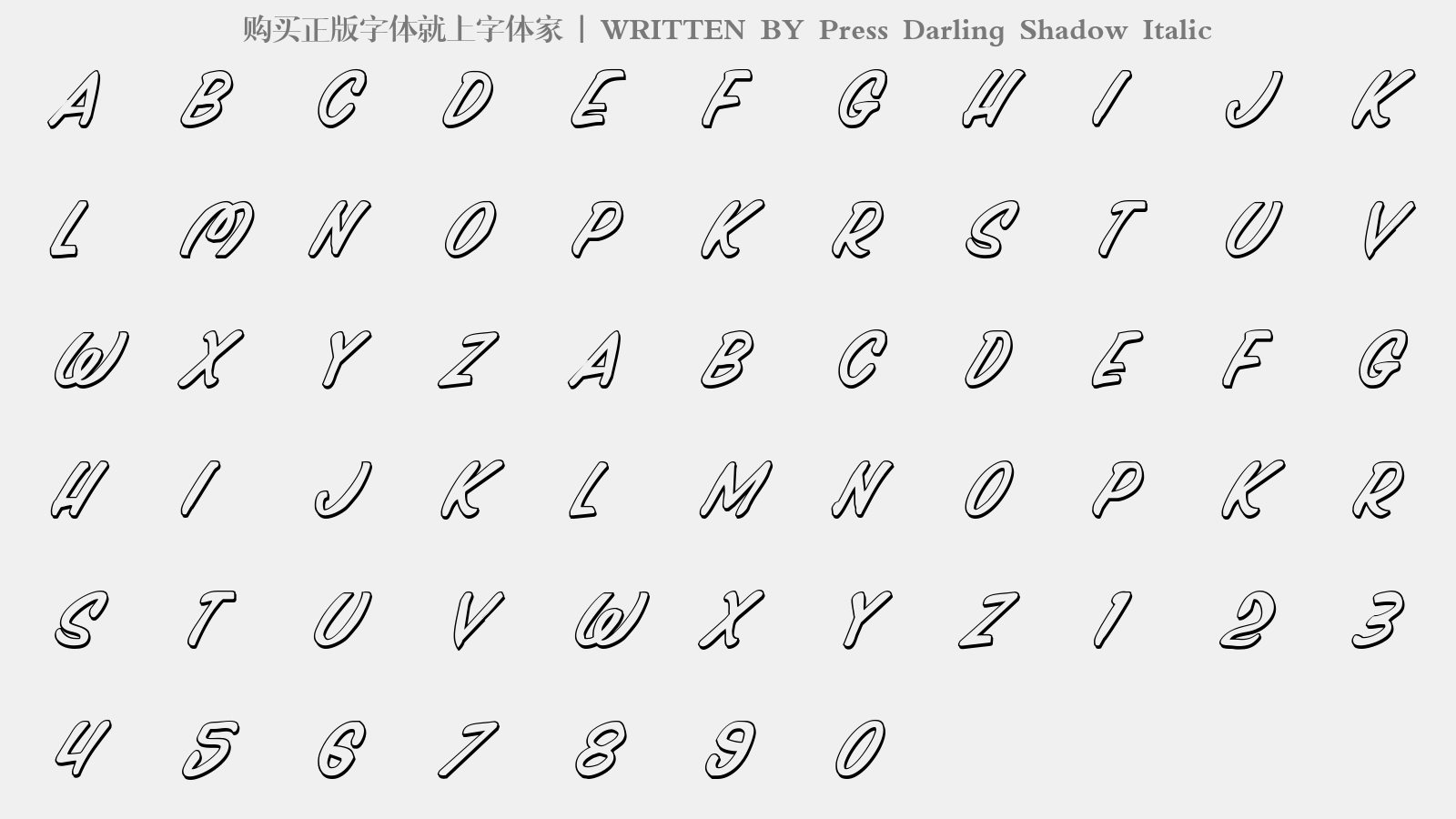 Press Darling Shadow Italic - 大写字母/小写字母/数字