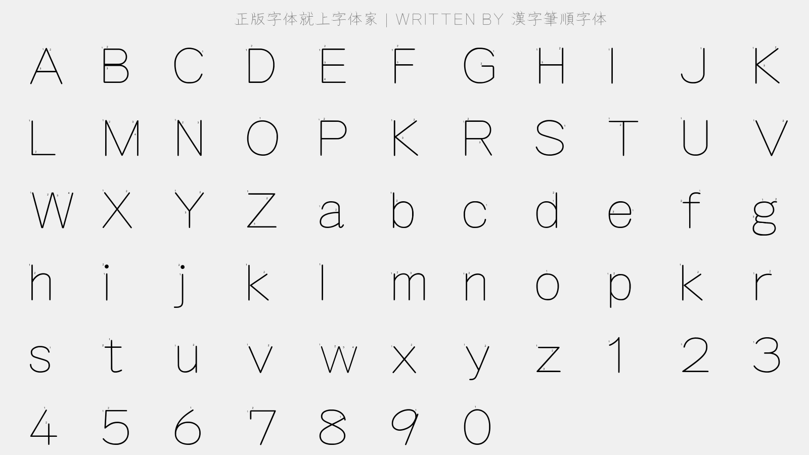 汉字笔顺字体 - 大写字母/小写字母/数字