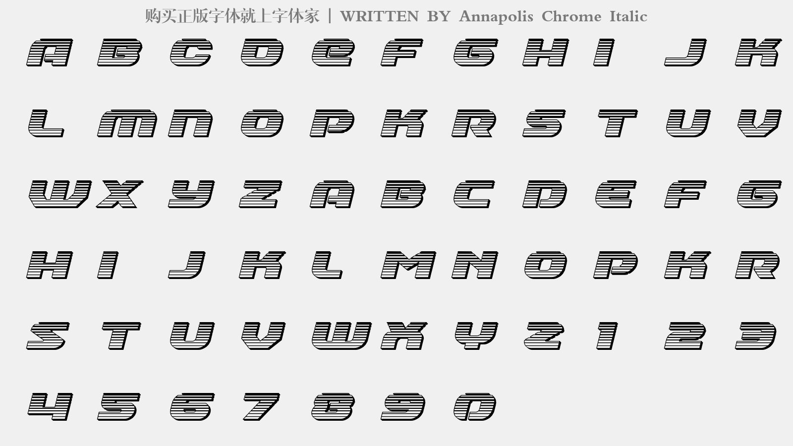 Annapolis Chrome Italic - 大写字母/小写字母/数字
