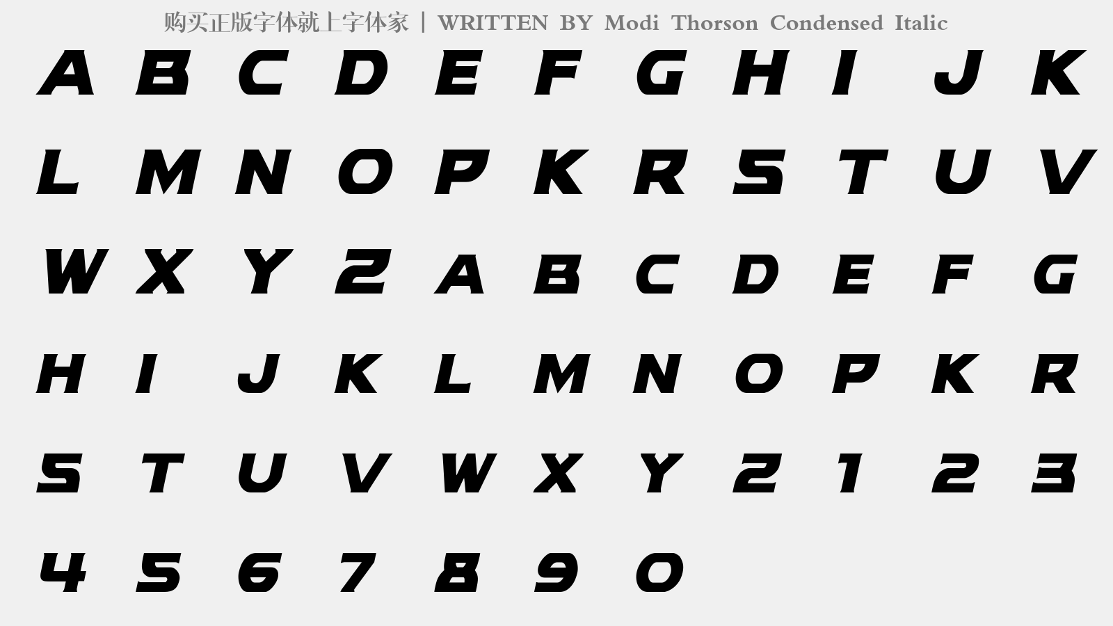 Modi Thorson Condensed Italic - 大写字母/小写字母/数字