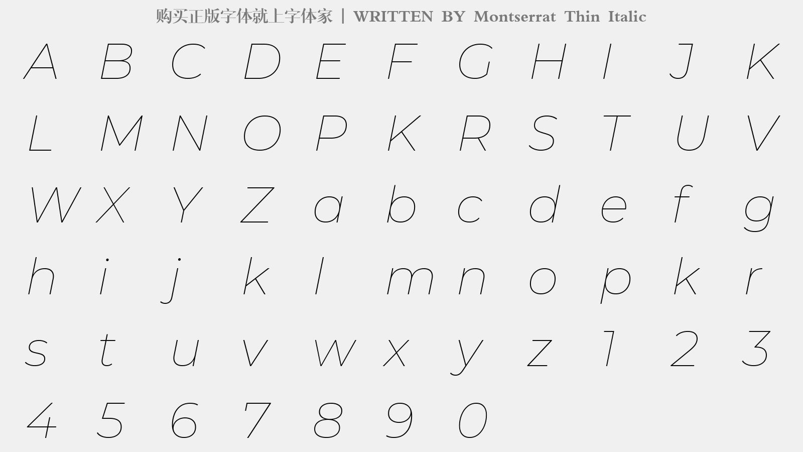Montserrat Thin Italic - 大写字母/小写字母/数字