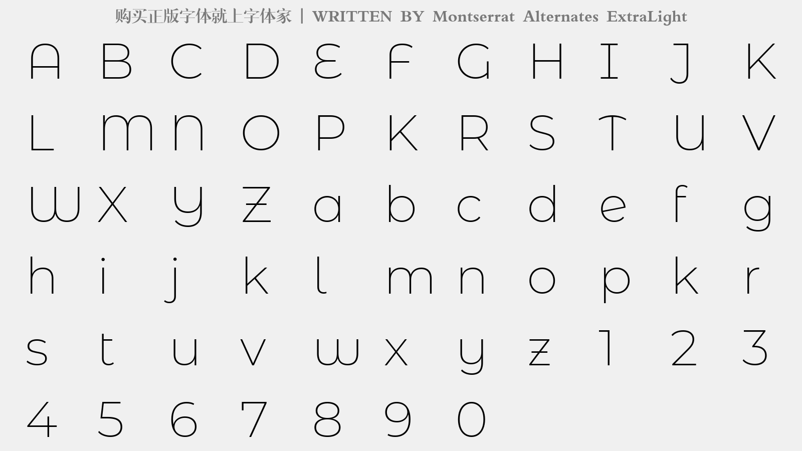 Montserrat Alternates ExtraLight - 大写字母/小写字母/数字
