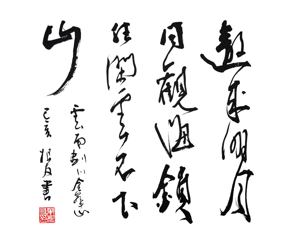 邀来明月同观海，锁住闲云不下山。手写书法图