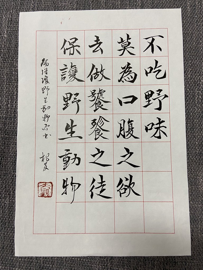 拒食野味毛笔书法作品